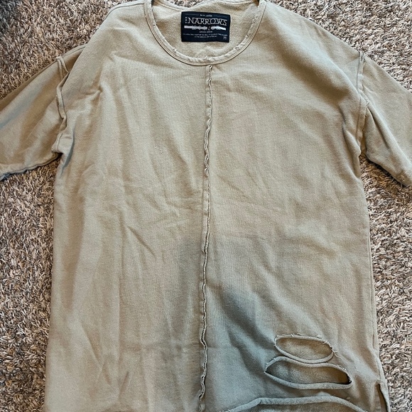 Narrows by Urban Outfitters oversized tunic style distressed tan color top large - Picture 1 of 5